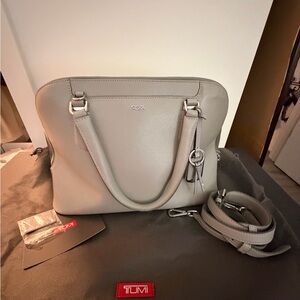 Tumi Grey Leather Satchel with Detachable Strap